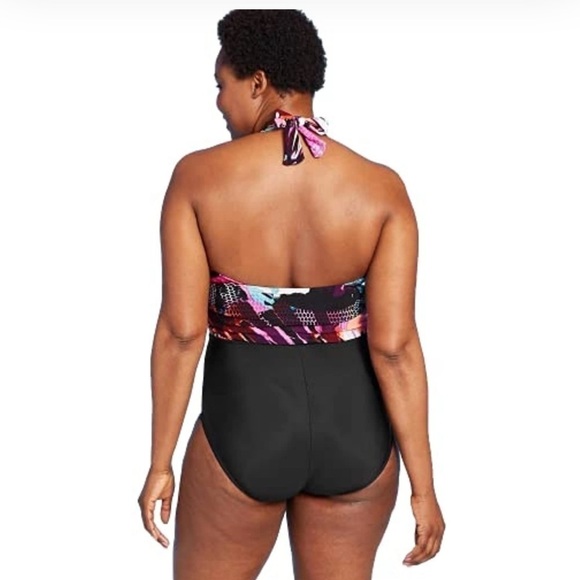 AQUA GREEN Women's Over The Shoulder Gathered Waist One Piece Swimsuit - Picture 2 of 7